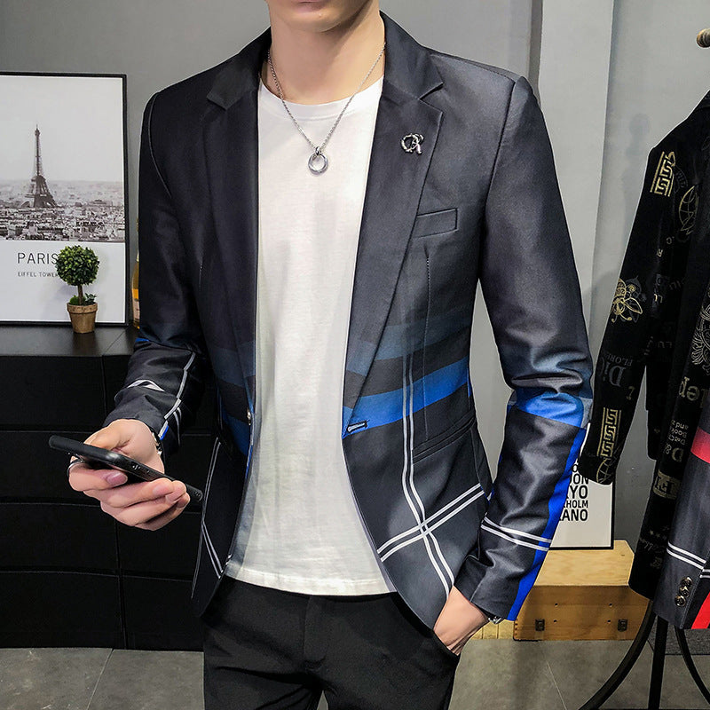 Fashion Personality Plaid Men's Stitching Casual Long Sleeve Suit