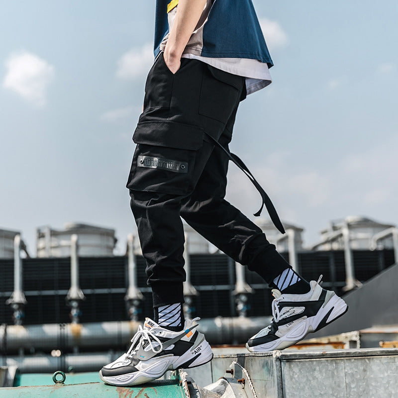 Multi-pocket hip-hop cropped cropped overalls