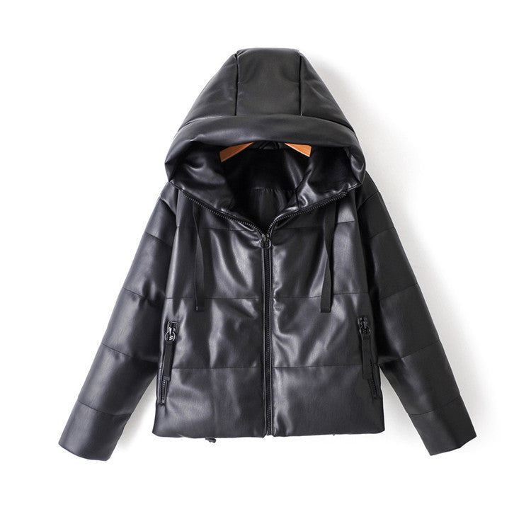 Women's solid color hooded cotton coat