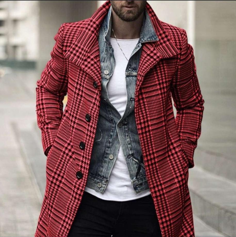Men's Plaid Lapel Coat
