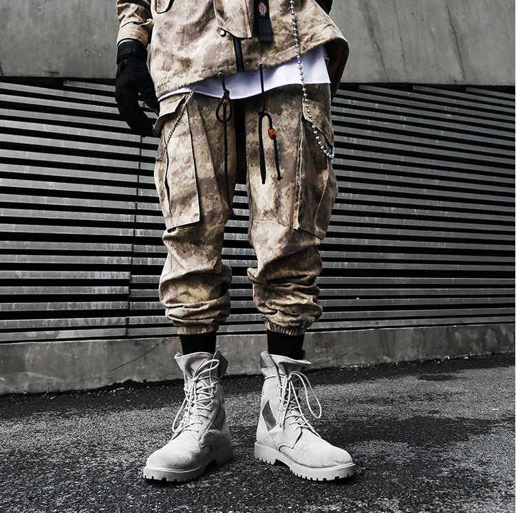 Loose straight camouflage dead fly beam pants men's tide brand performance wind casual pants hip hop overalls