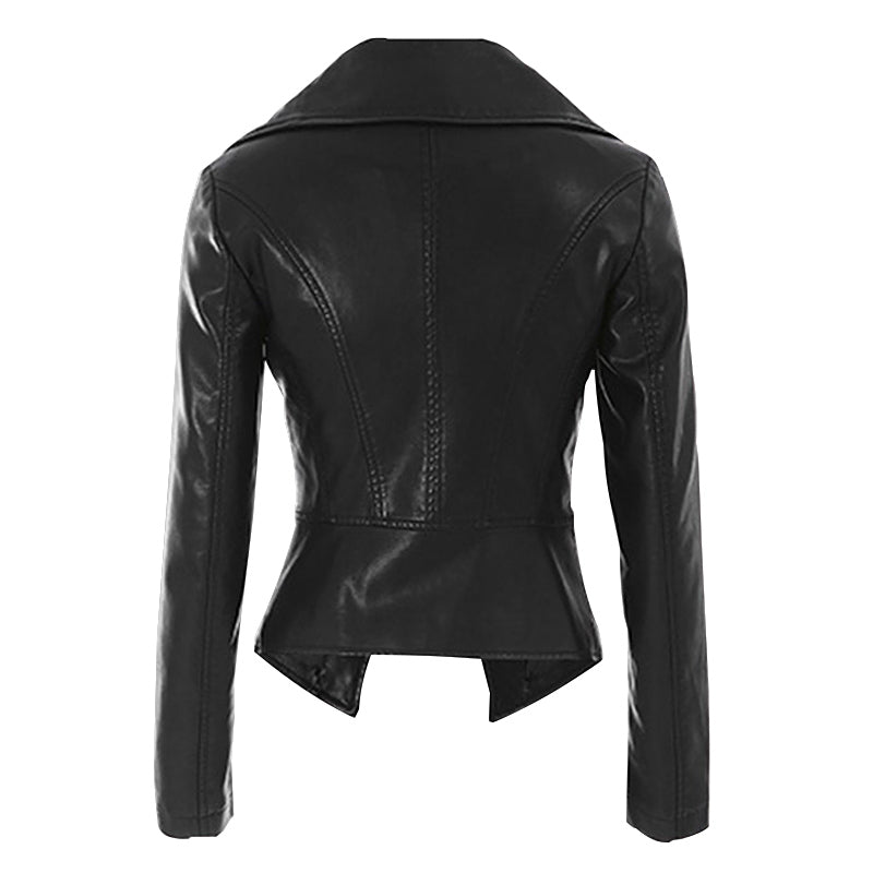 Leather women's jacket autumn 2021 new Korean students Slim thin motorcycle leather jacket high waist