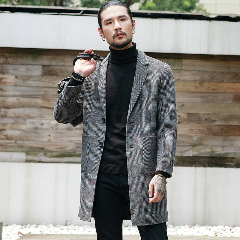Wendbarer Wollmantel für Herren mit Hahnentrittmuster