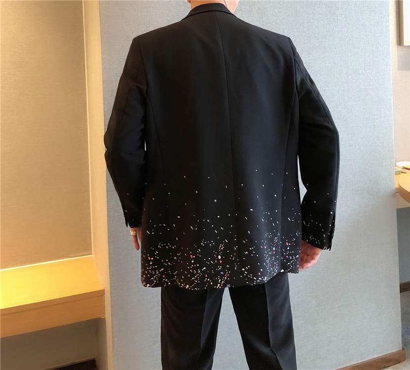 Lockerer Anzug mit Tintenfarbe und Punkten, lässige bedruckte Jacke