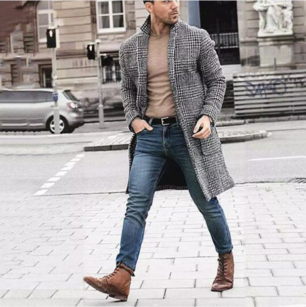 Men's Autumn And Winter Woolen Coat Mid Length Coarse Woolen Coat