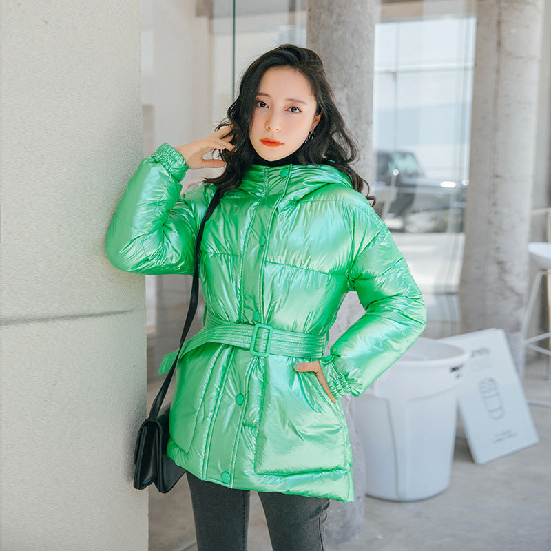 Women's Short Down Padded Coat With Waist And Thinner