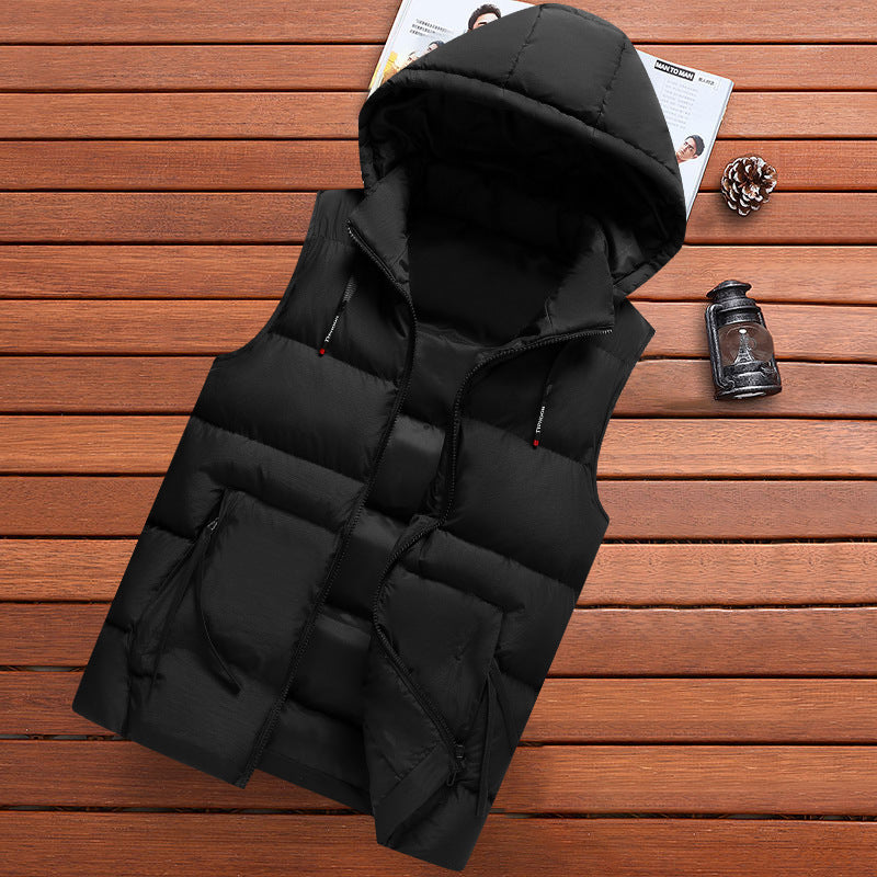 Pure Color Slim Fit Warm Hooded Vest