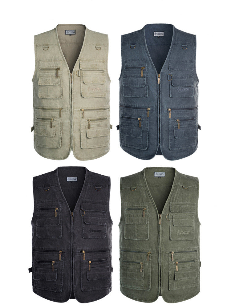 Middle-Aged And Elderly Men's Vest Multi-Pocket Loose Plus Size Outdoor Fishing Photojournalist Waistcoat