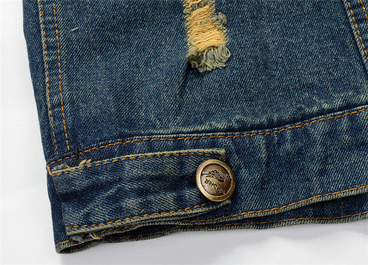 Men'S Korean Slim Trend Men'S Denim Vest Large Size Foreign Trade Locomotive Waistcoat Waistcoat Hole Men'S Vest