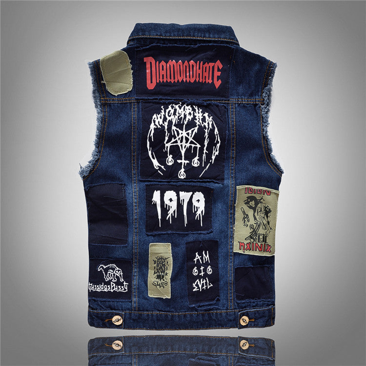 Plus Size Korean Version Of The Slim Trend Men'S Patch Denim Vest Men'S Casual Vest Motorcycle Vest