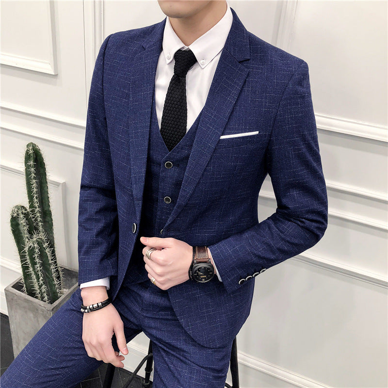 Men's Korean Style Slim Dress Three-piece Suit
