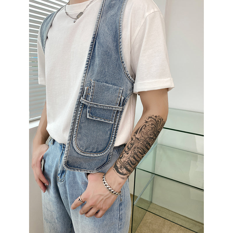 Denim Asymmetric Commuter Pocket Vest