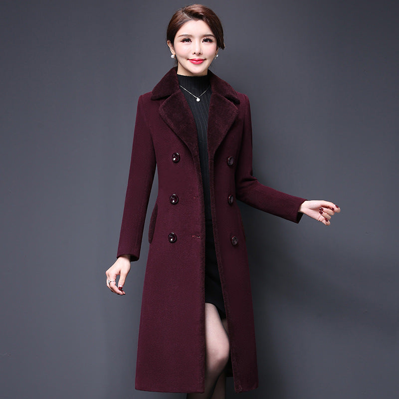 Middle-aged women's wool coat mother dress