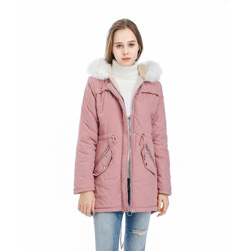 Medium length coat with fur collar