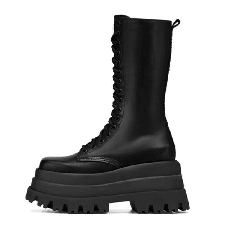 Damen Stiefel mit hohem Plateau und hohem Knie