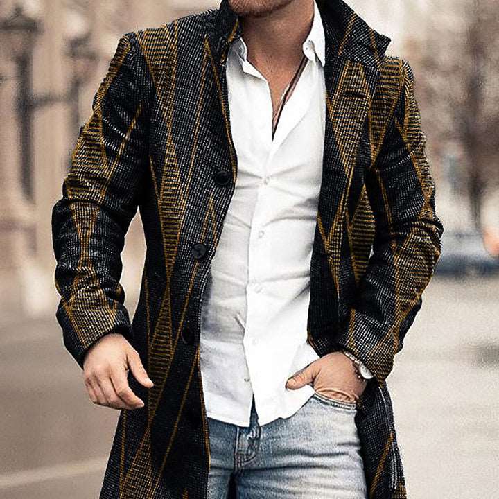 Autumn And Winter New Men's Woolen Stand Collar Medium Long Pocket Casual Coat