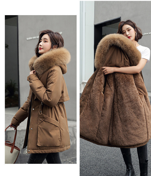 Women's Plus Fleece Slim-fit Hooded Cotton Jacket