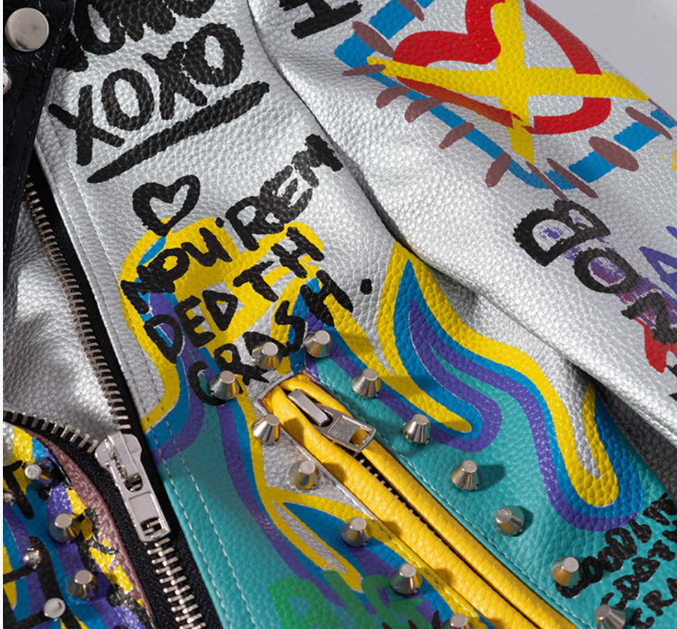 Bedruckter Motorradanzug in Kontrastfarbe für Damen