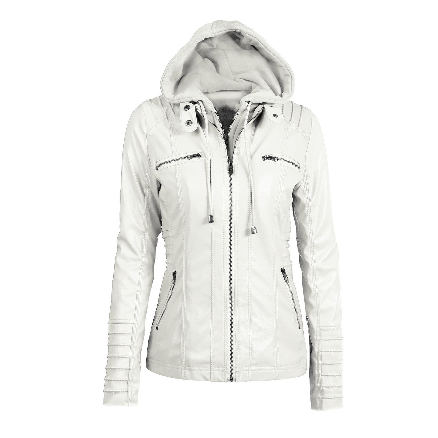 Detachable long-sleeved women's leather Hoodie