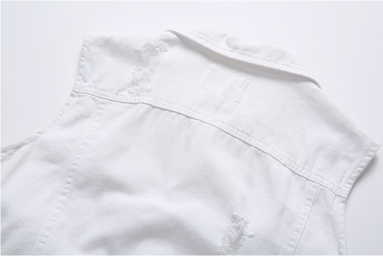 Holes Pocket White Denim Vests