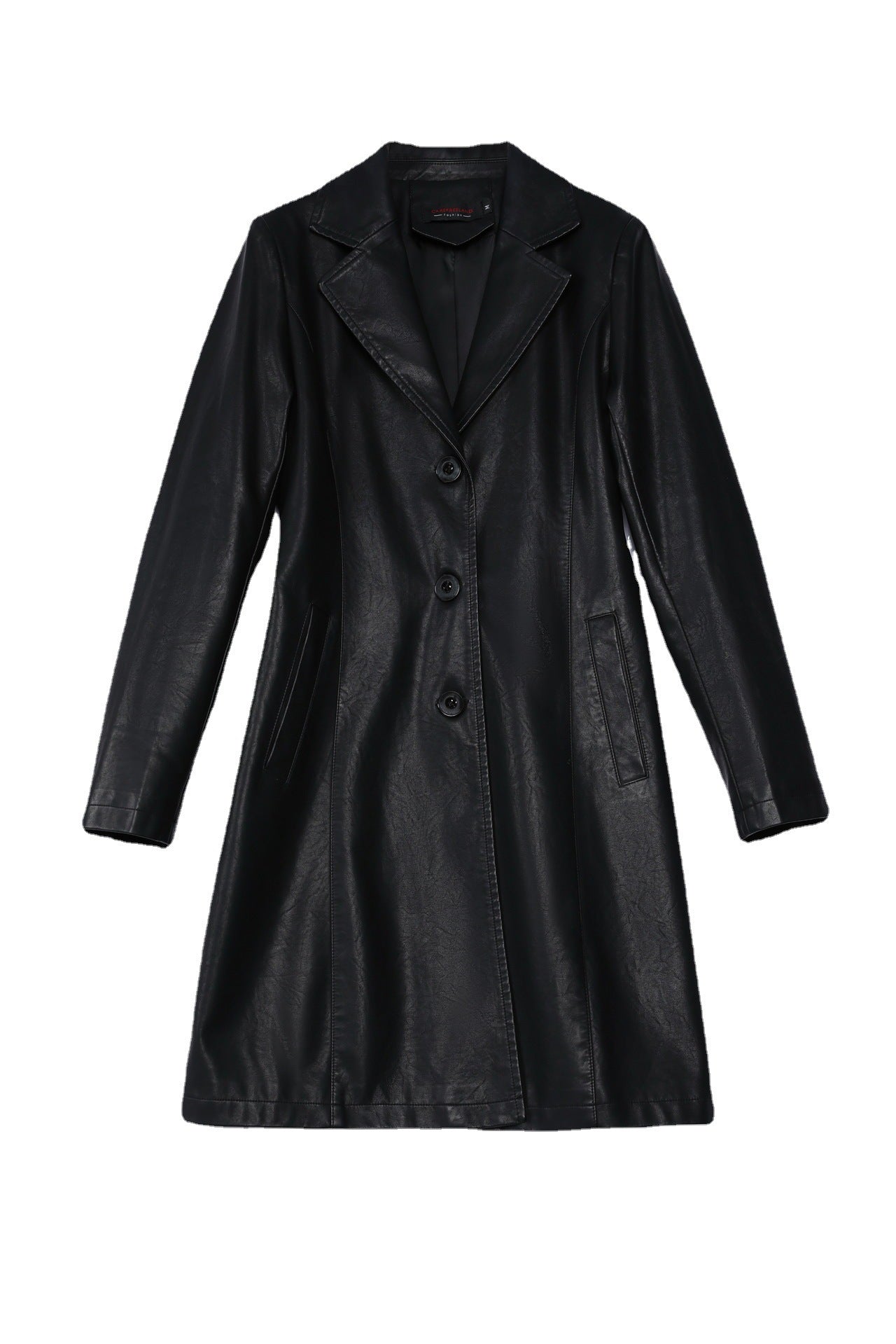 Women's Plus Size Leather Lapel Mid Length Jacket