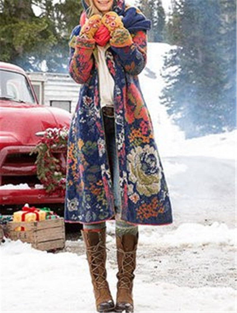 Palace Style Printed Hooded Thick Plush Jacket