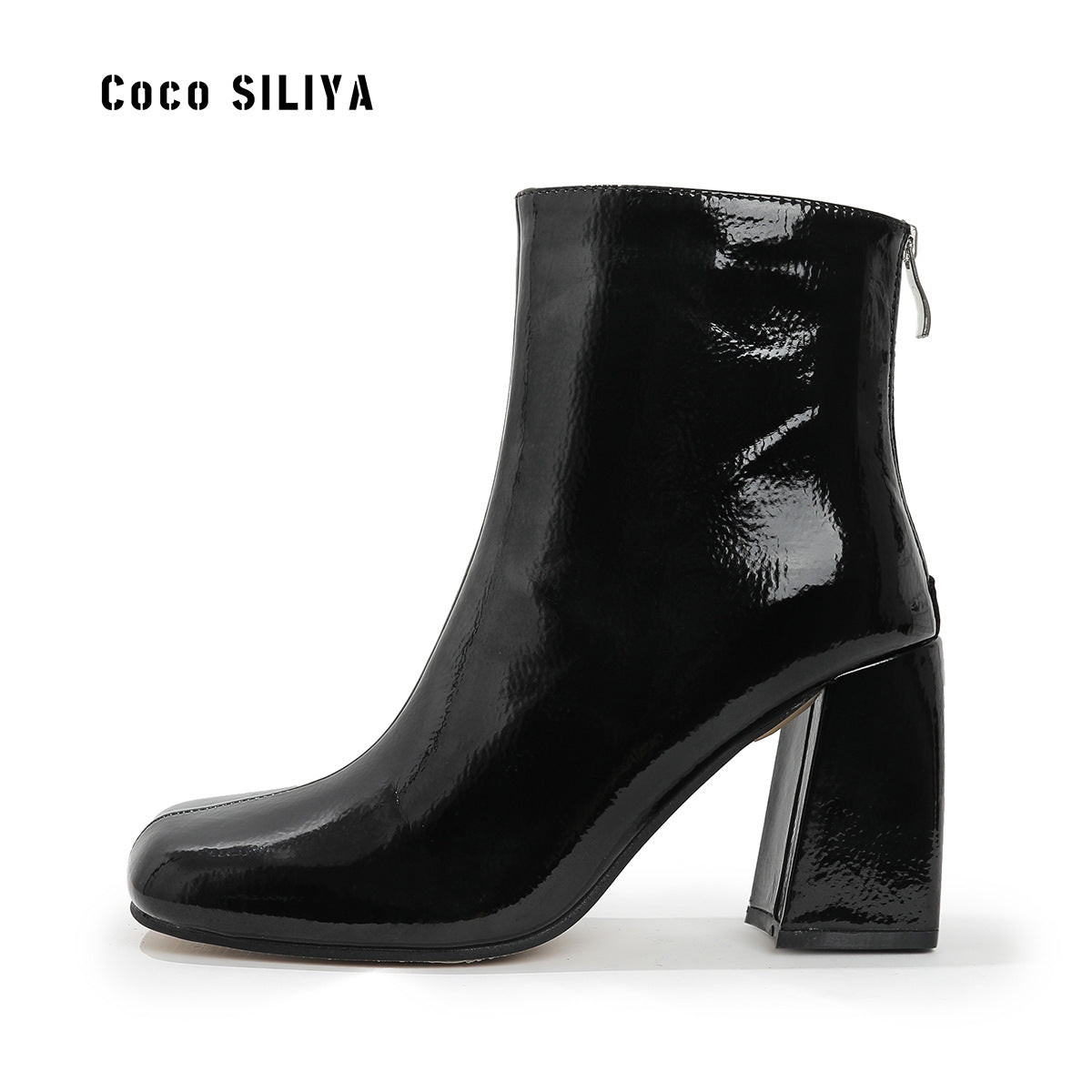 British Winter New Women's Medium Boots Thick Heel Square Head Medium High Heel Martin Boots