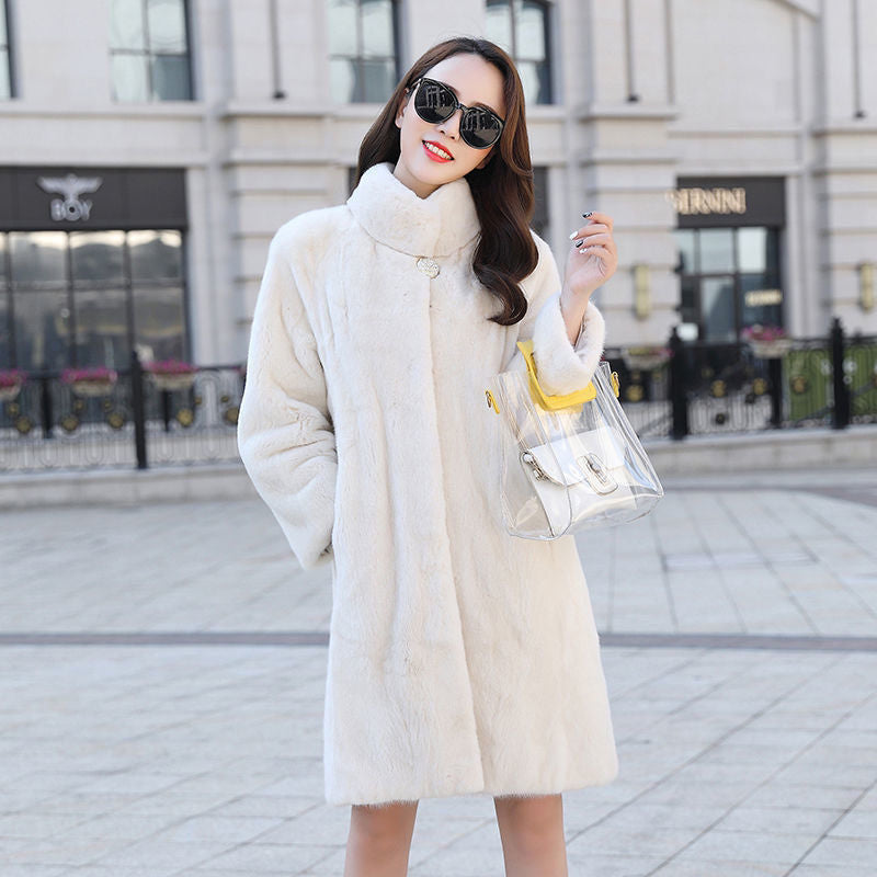 Women's Mink Fur Coat Whole Mink Mid-length