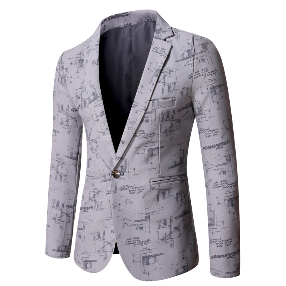 Men's single row one button printed suit jacket