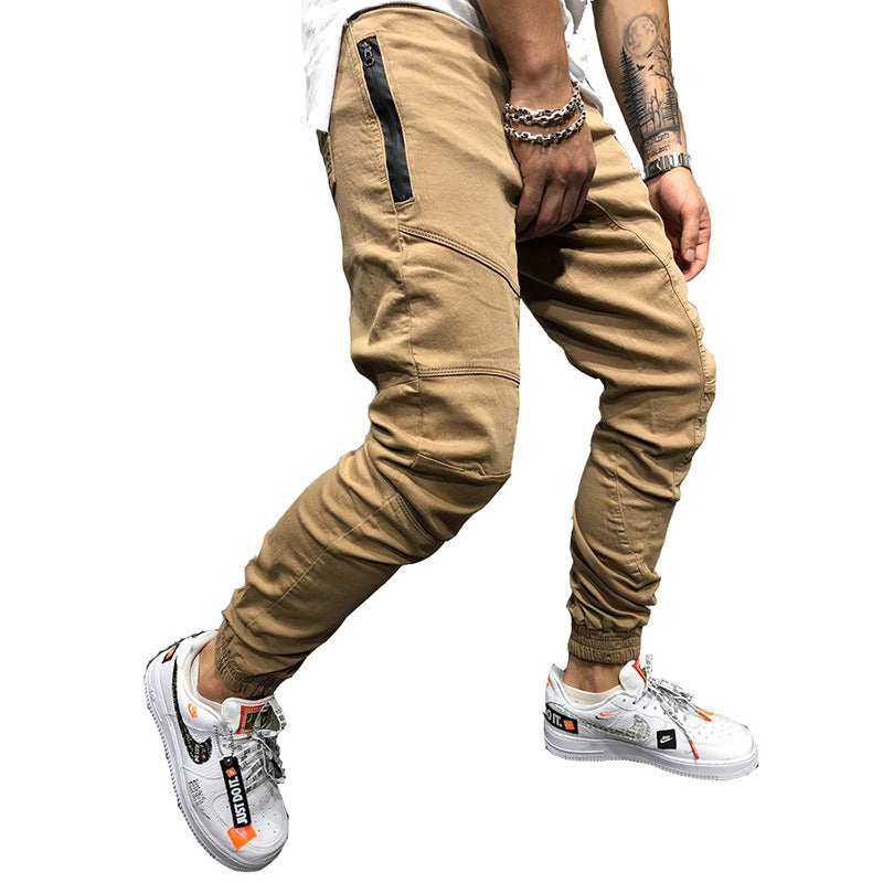 Solid color loose men's multi-pocket tooling pants