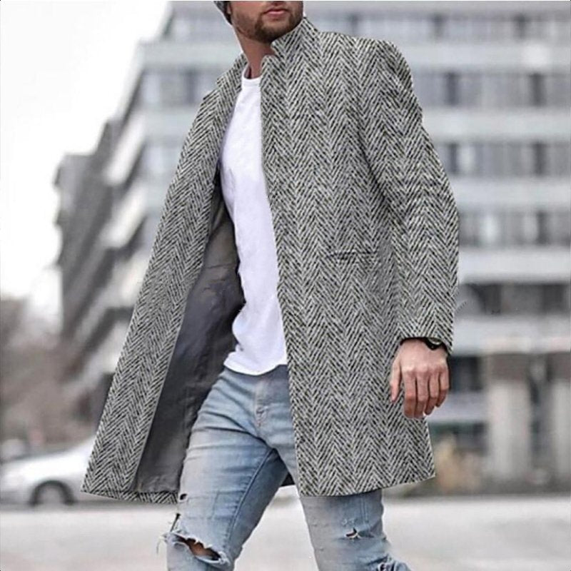 Men's Mid-length Woolen Trench Coat