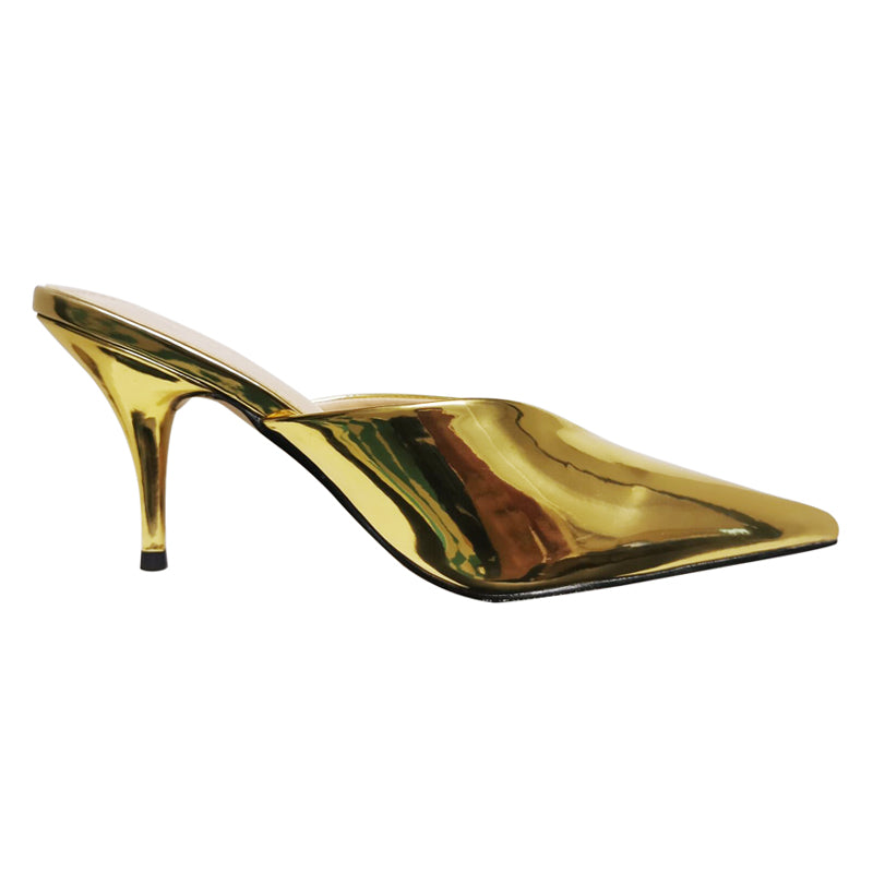 V-Mund Baotou High Heel Schuhe Feiner Absatz Lackleder Spiegel Gold Silber Faule Leute tragen spitze Halbschuhe draußen Frauen