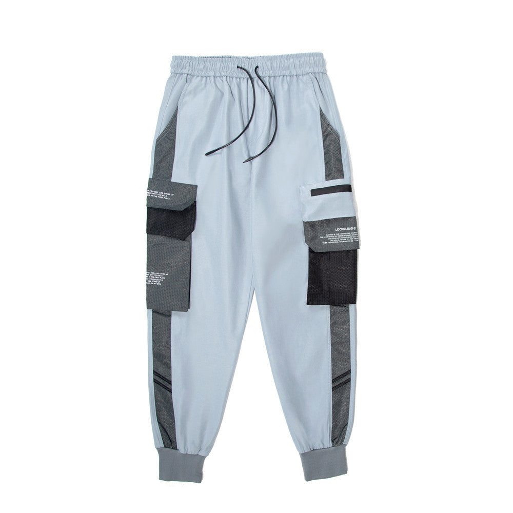 Men's trendy brand hip-hop hiphop trend multi-pocket color-block overalls