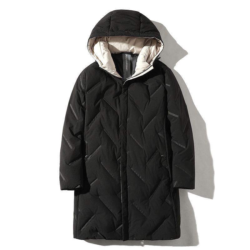 Mittellange, lockere Winterjacke mit Kapuze für Herren