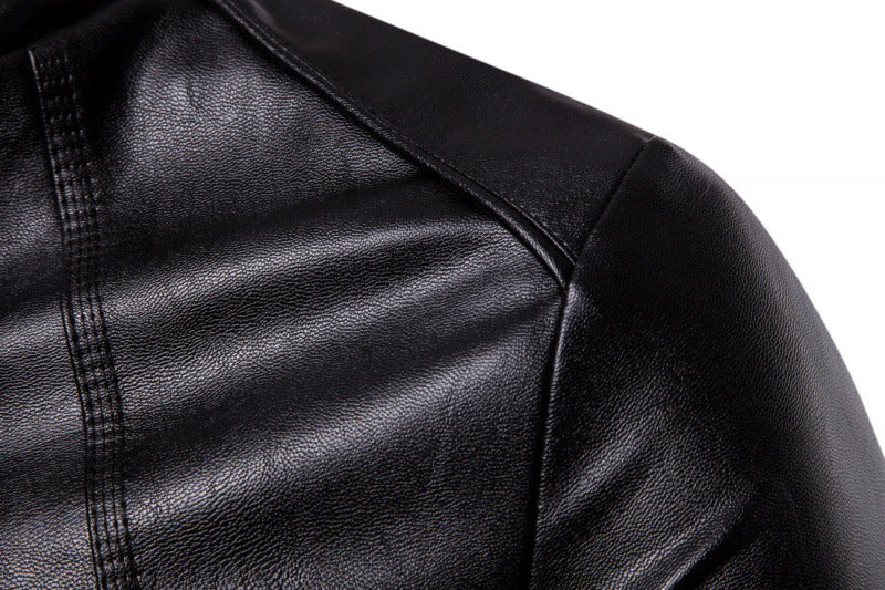 Solid Collar Large Men's Motorcycle Leather PU Jacket