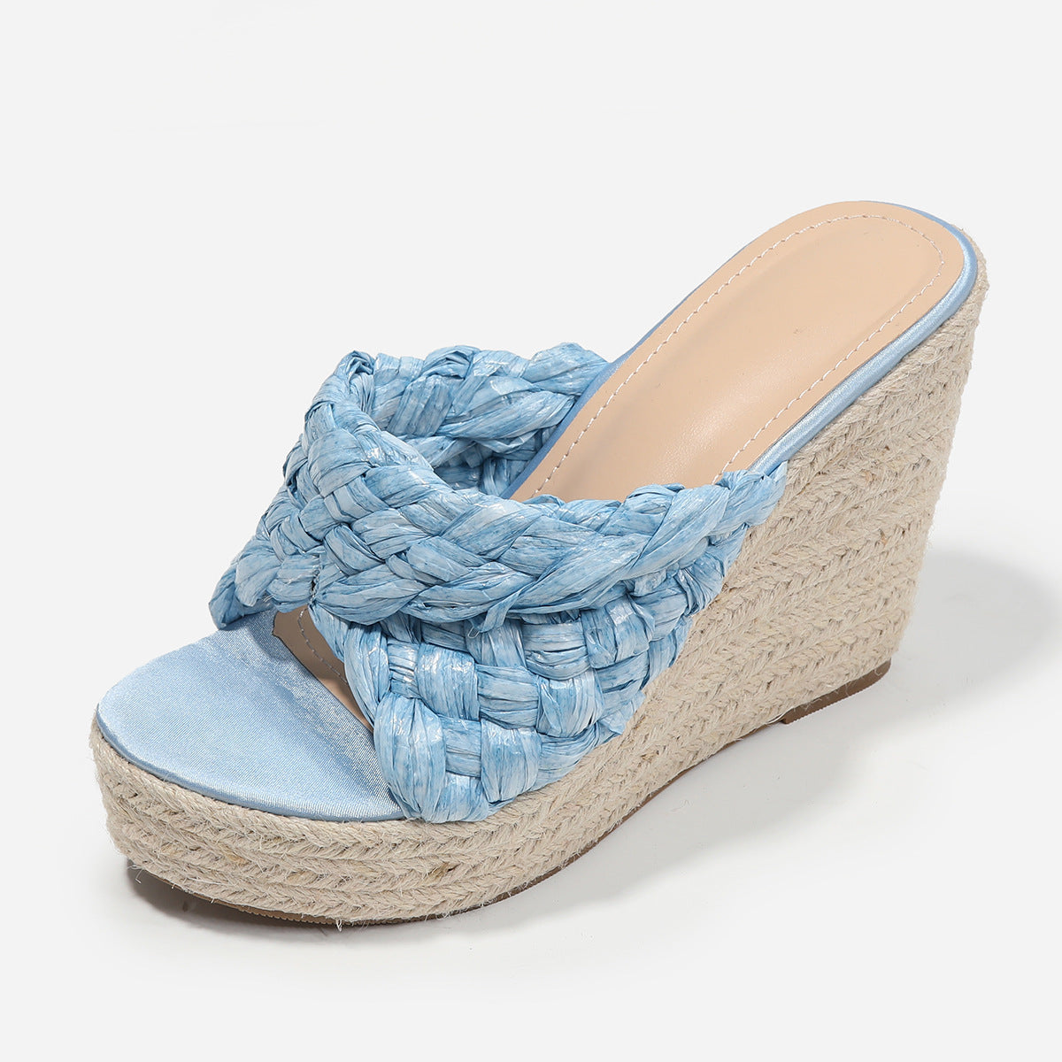 Spring And Summer New Wedge Heel Fish Mouth Hemp Rope Low Sandals Women's Braided Vamp Large Size Sandals