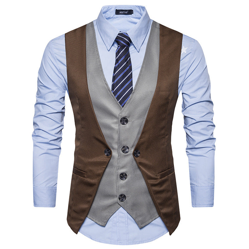 Men's new European code personality stitching suit vest men's cross-border fashion fake two men's vest