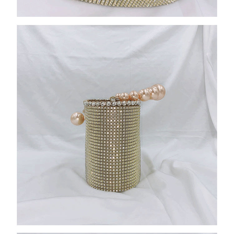 Women's Diagonal Large Capacity Dinner Pearl Bag With Diamond Encrusted Bag
