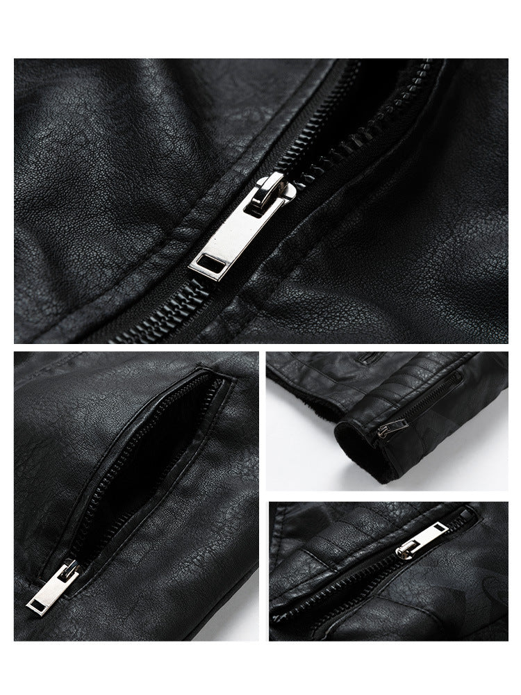 Men's Plus Velvet Motorcycle Leather Jacket