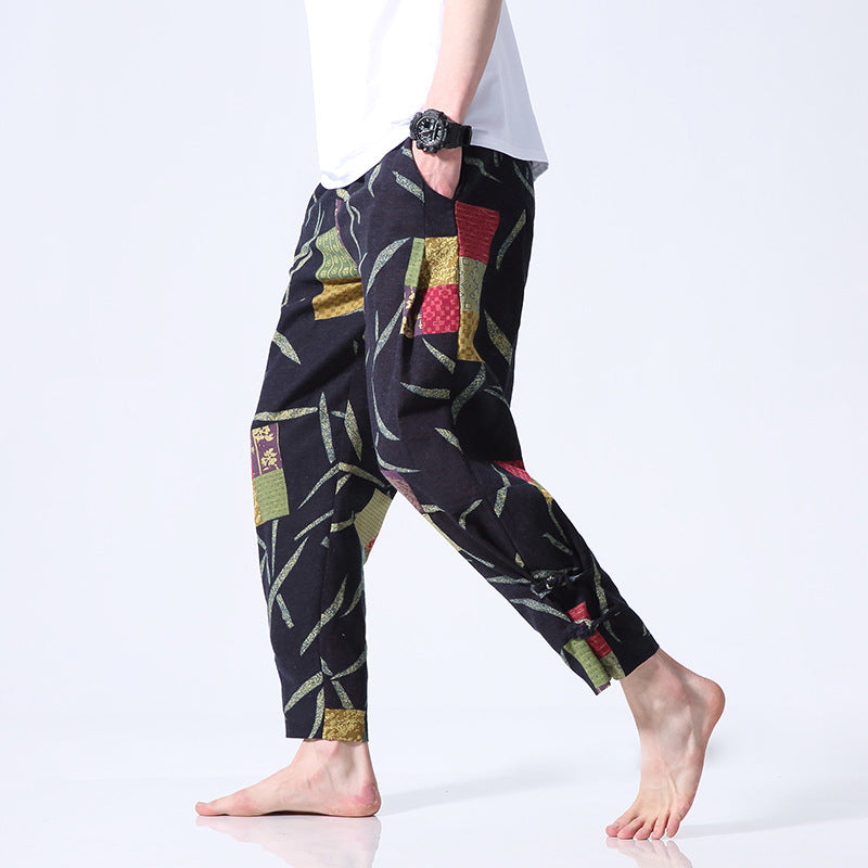 Men's buckle cropped cotton twist pants