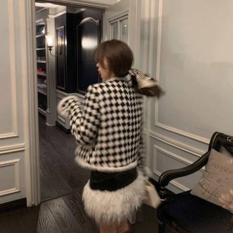 Damen Stil Checkerboard Plaid Baumwolle Kurzmantel Frauen