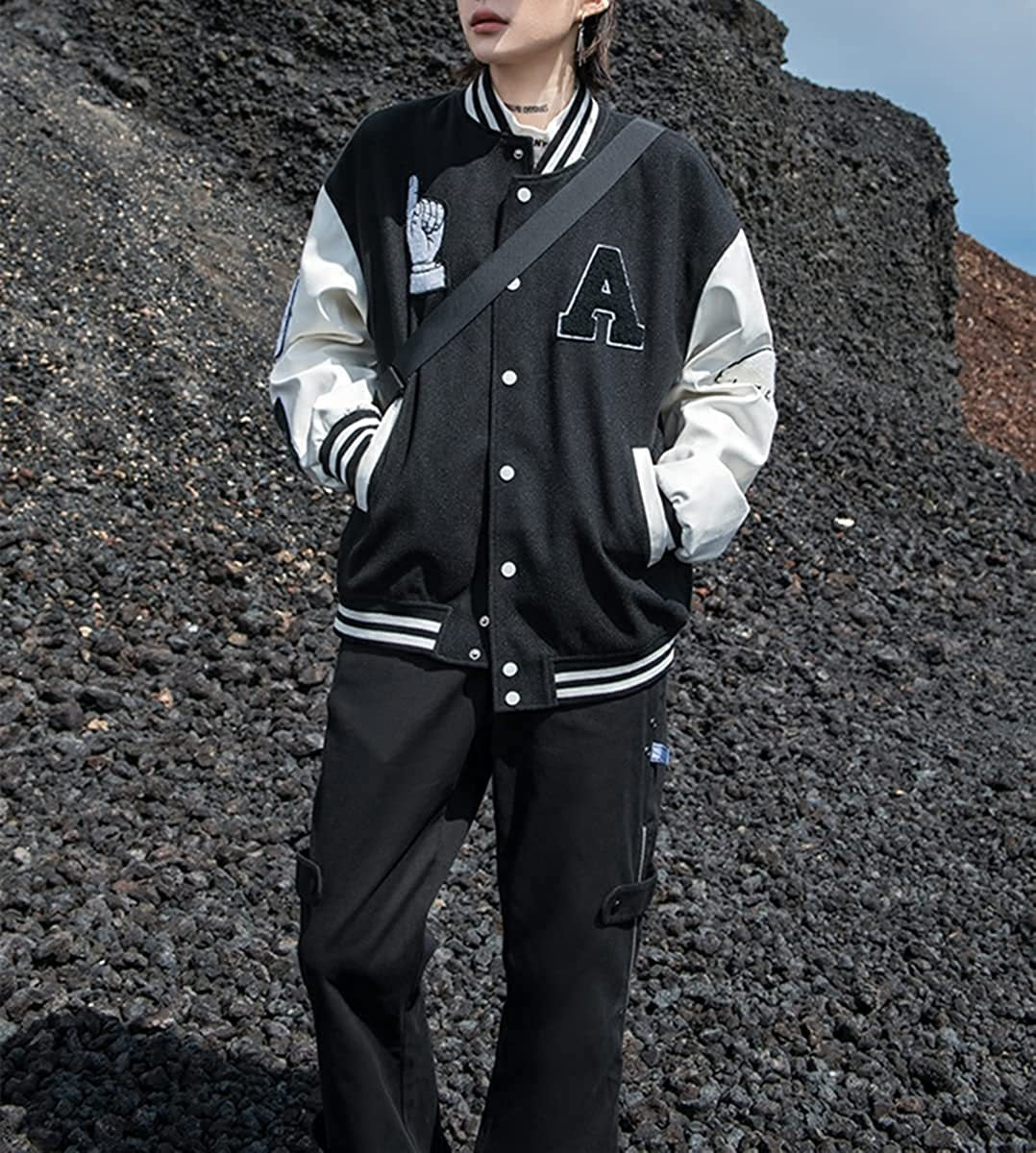 Stand Up Collar Long Sleeved Letter Jacket Men