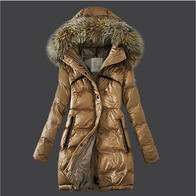 Imitation Waschbär Pelz Kragen Dicke Plus Größe Slim Down Padded Jacke Mittellange