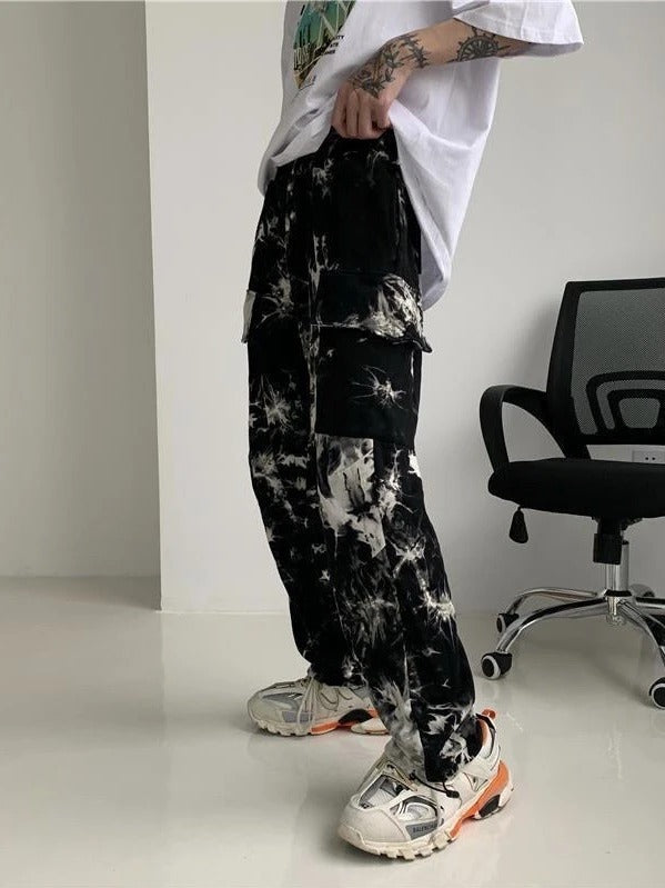 Tie-dye beam-leg loose slacks