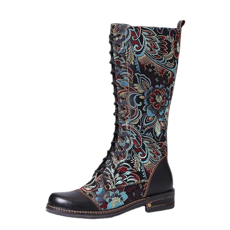 Embroidered Flat Bottom Martin Boots