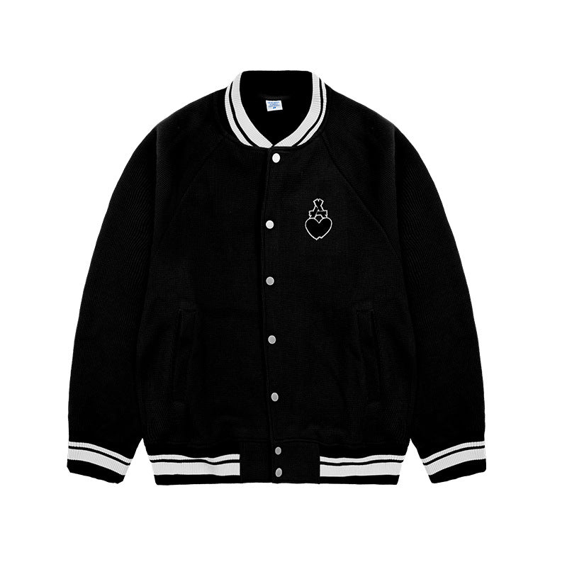 Vintage Love Toothbrush Embroidery Waffle Bomber Jacket Loose Super Soft Bottom Raglan Jacket