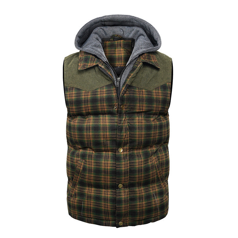 Hooded Cotton Jacket Vest Scottish Style Plaid Vest