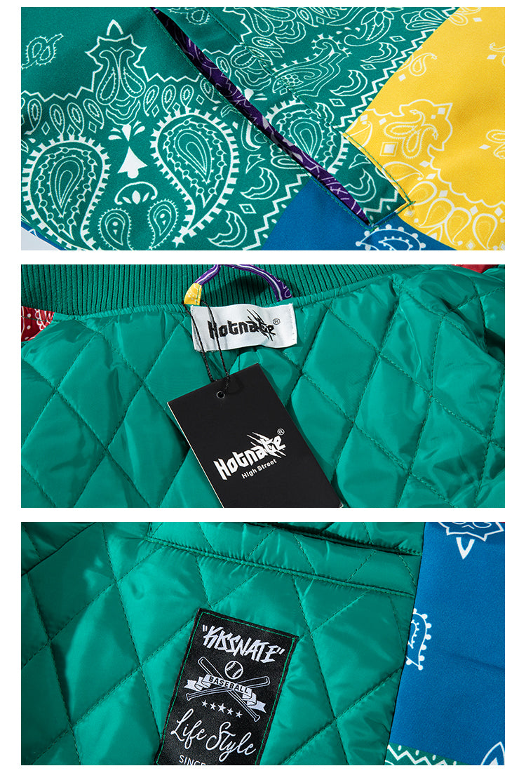 Street Hip Hop Autumn Winter Cashew Flower Square Clash Color