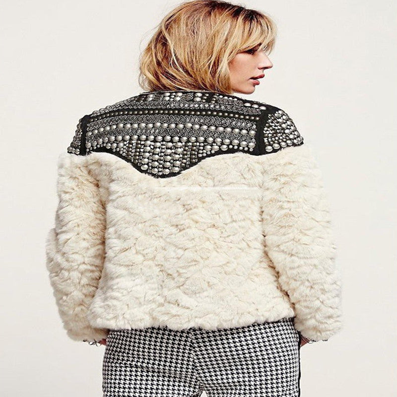 Lamb Wool Beaded Fur Short Coat Thickened Cashmere