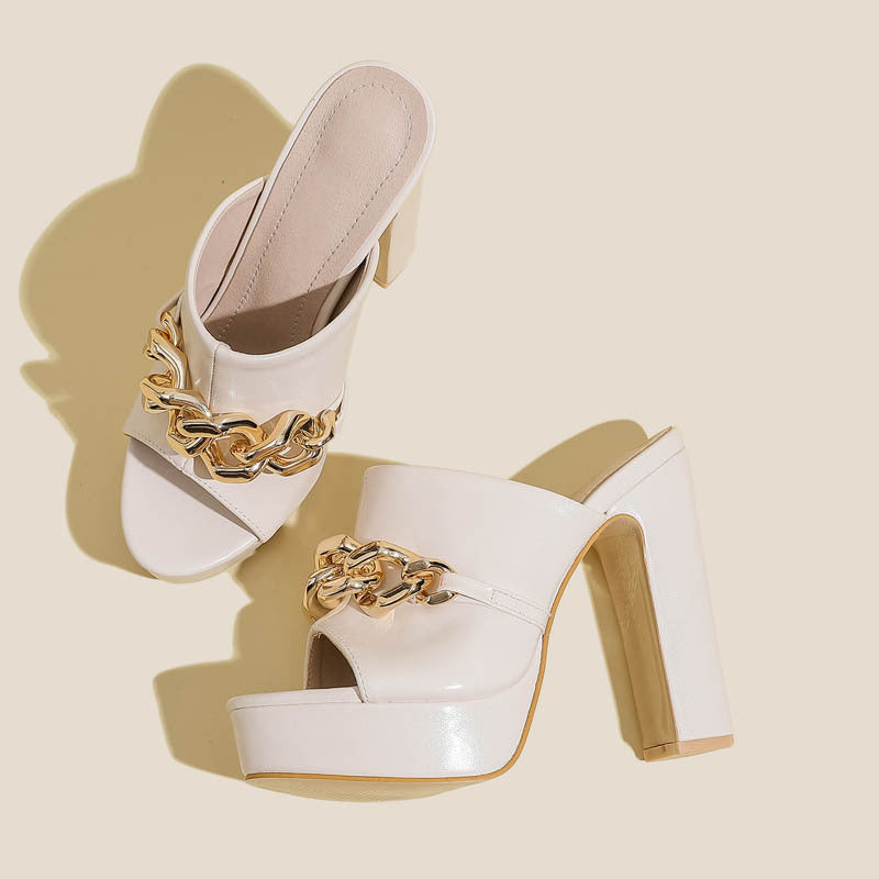 Dicker Absatz Wassertisch Runder Kopf Offene Zehen Modekette Große Damensandalen 35-42